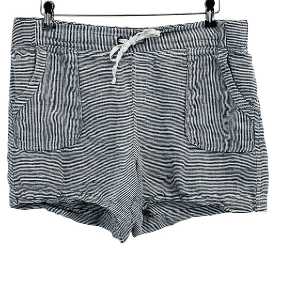 Womens 16 Athleta Linen Shorts Stripe‎ Black White Drawstring Elastic Waist - Picture 1 of 6